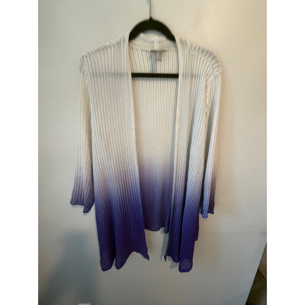 Chicos Travelers Ombre Ribbed Open Front Cardigan White Purple Size 3 XL